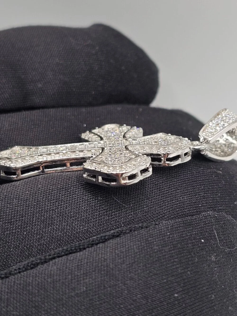 Sterling Silver 925 Rhodium Plated Cross Clear CZ Pendant